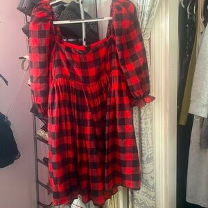 Mable Plaid Puff Sleeve Babydoll Dress , never worn